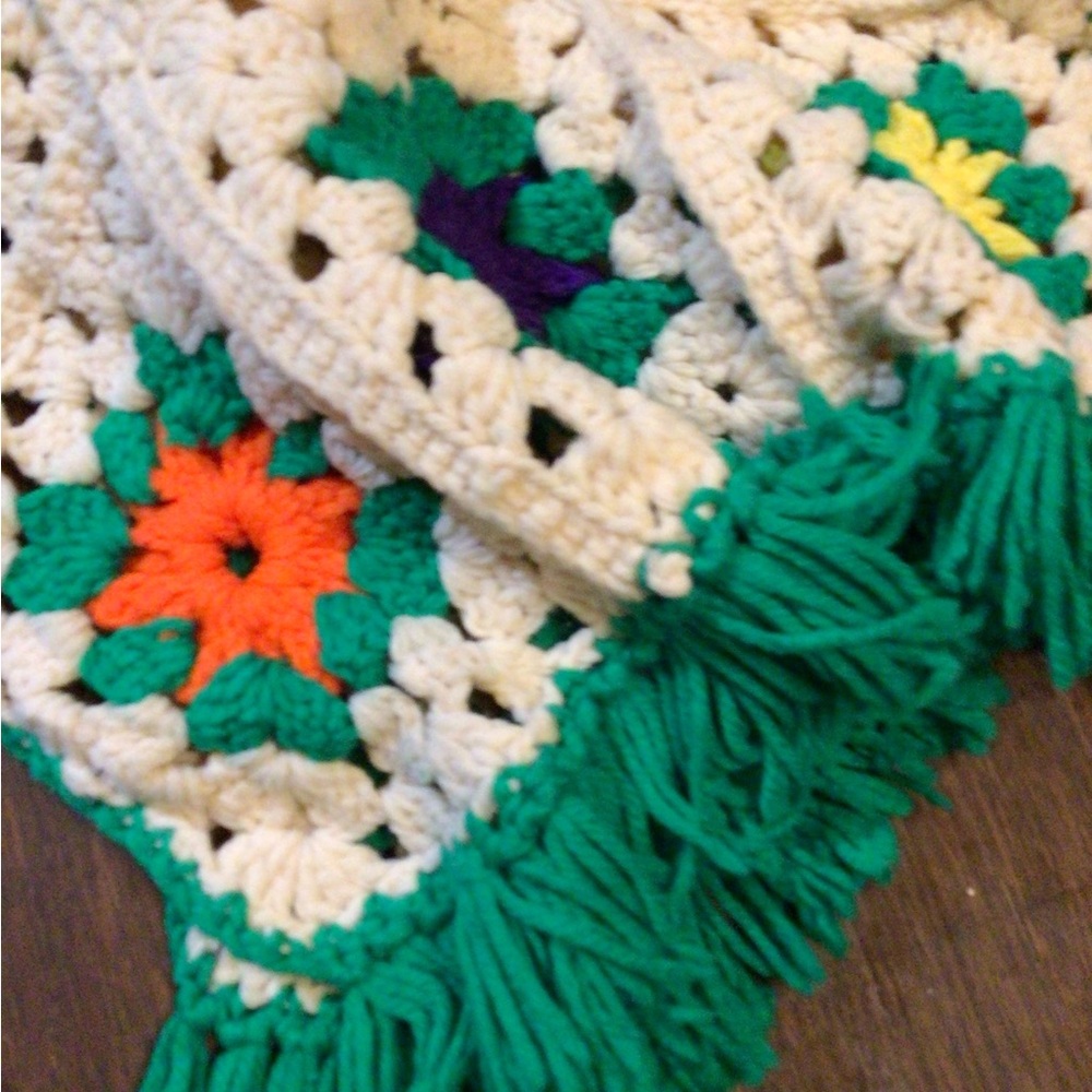 Colorful Crochet Blanket scarf with Fringe - Picture 4 of 4